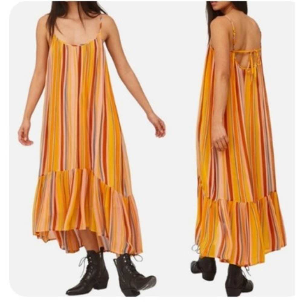 AllSaints Paola Stripe Sleeveless Midi Dress Womens‎ Size US 2 Tiered Boho Flowy